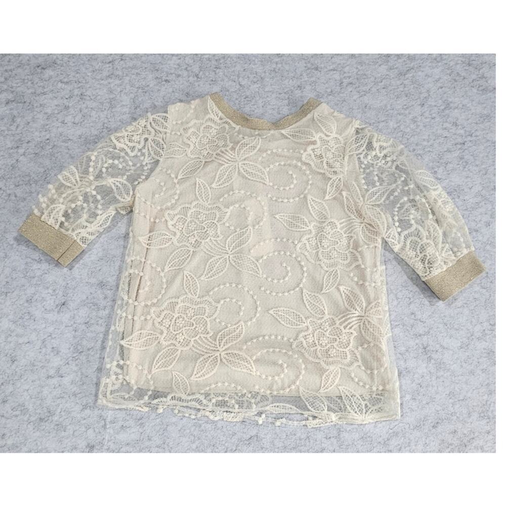 Astrid Floral Lace Overlay Top Metallic Trim Ivory XS Made in Italy NWT - Picture 14 of 15